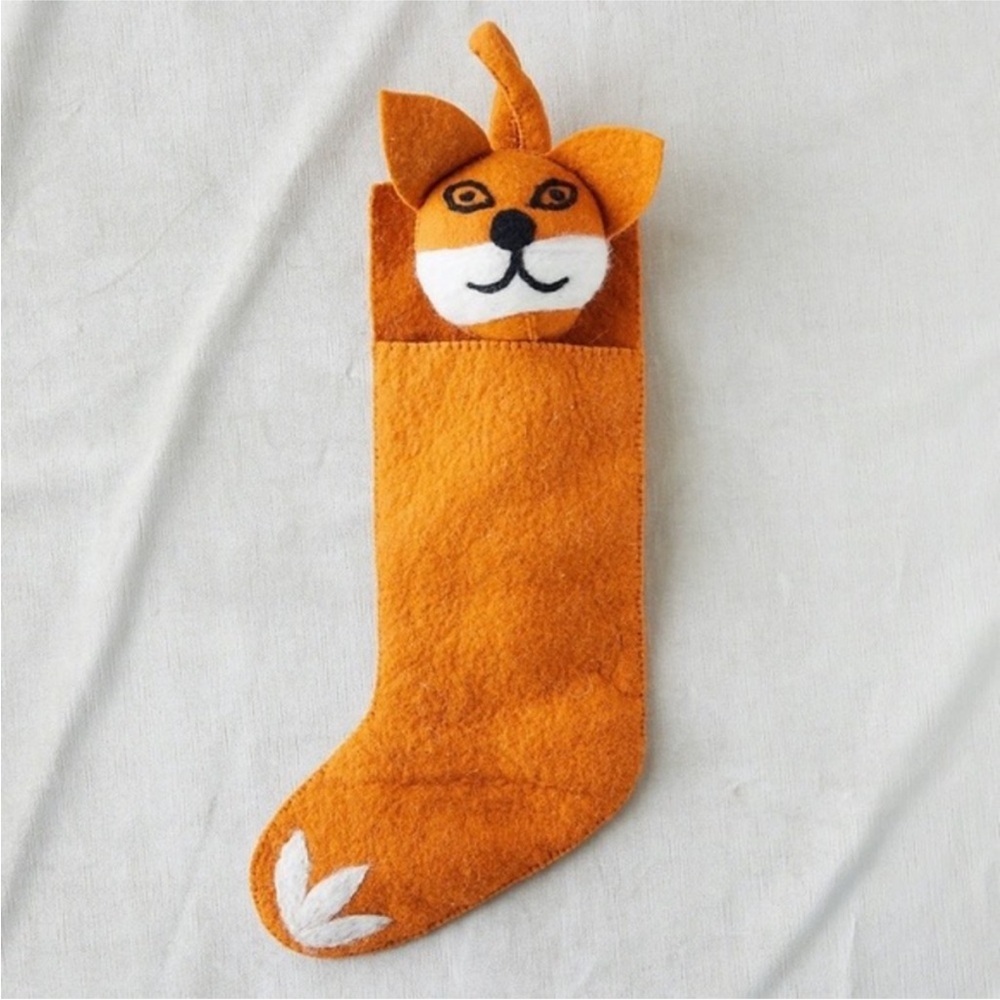 Anthropologie Fox Wool Felt Holiday Stocking